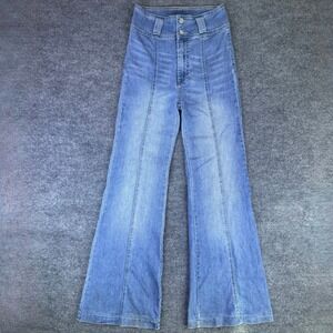 Flying Tomato Grand Party Denim High Waisted Flare Jeans Blue Seam Front Sz Med